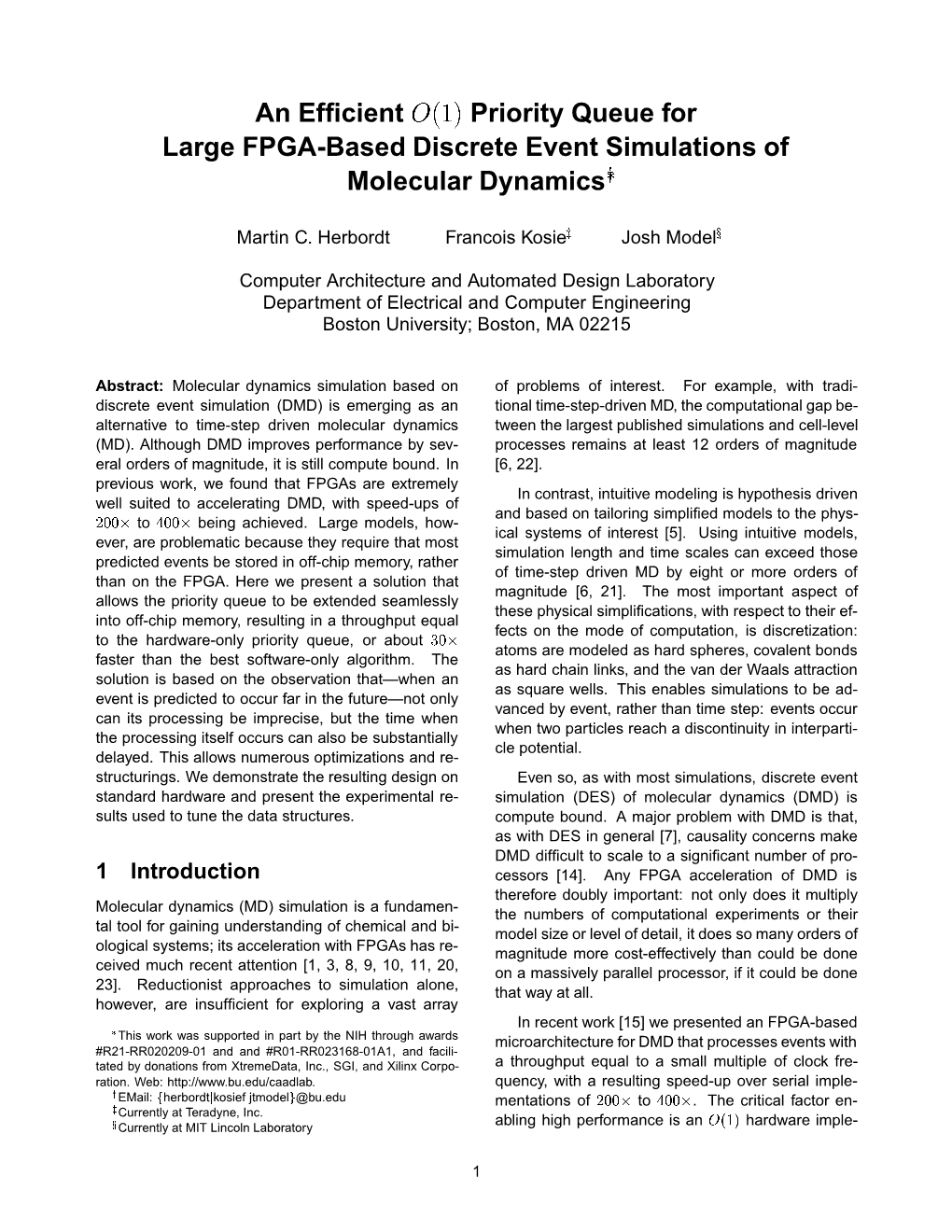 An Efficient Зґѕµ Priority Queue for Large FPGA-Based Discrete Event Simulations of Molecular Dynamics