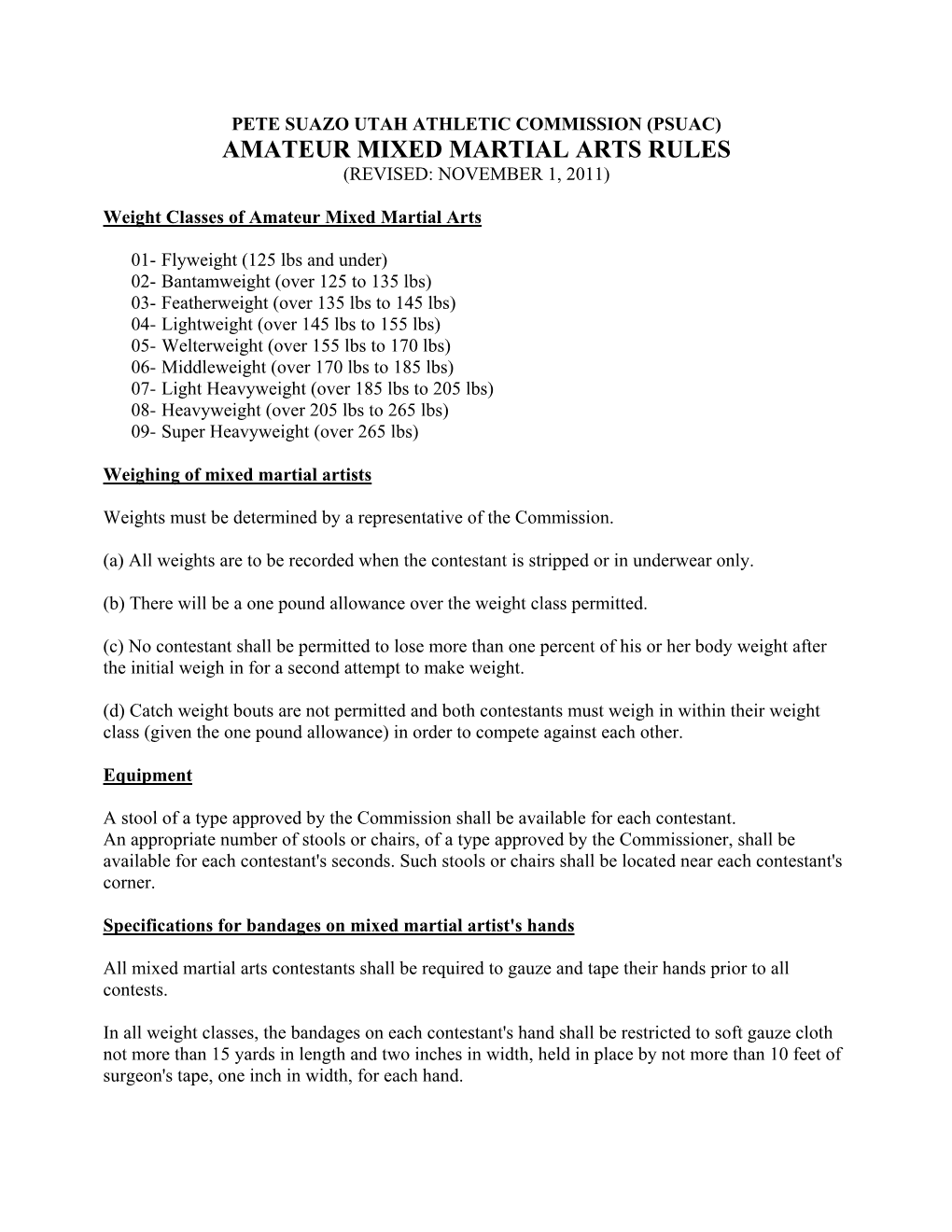 Amateur Mixed Martial Arts Rules (Revised: November 1, 2011)