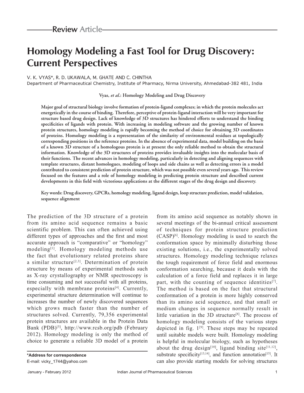Homology Modeling a Fast Tool for Drug Discovery: Current Perspectives