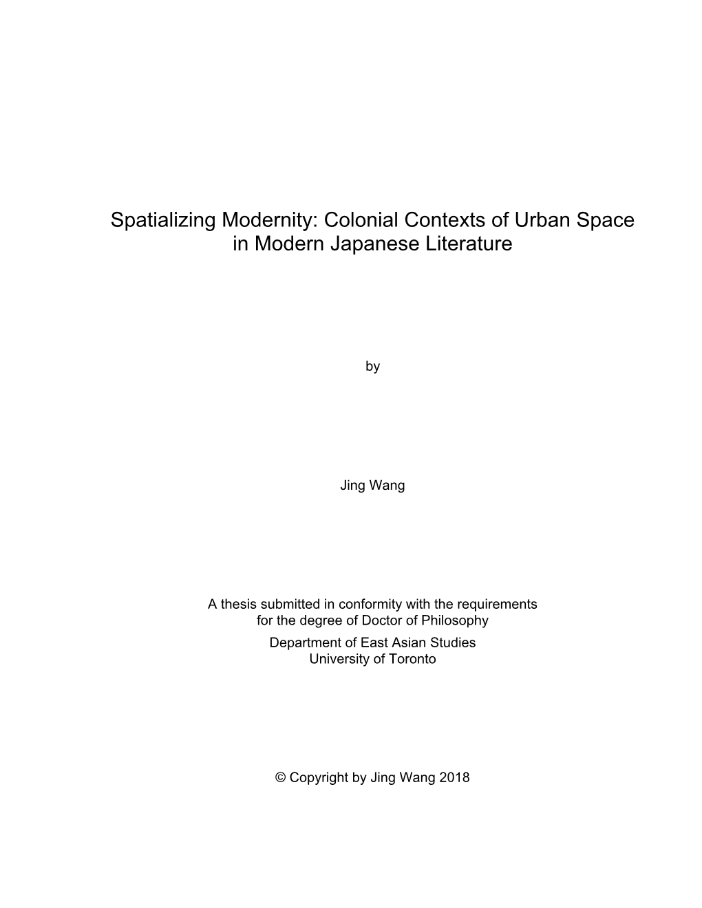 Colonial Contexts of Urban Space in Modern Japanese Literature