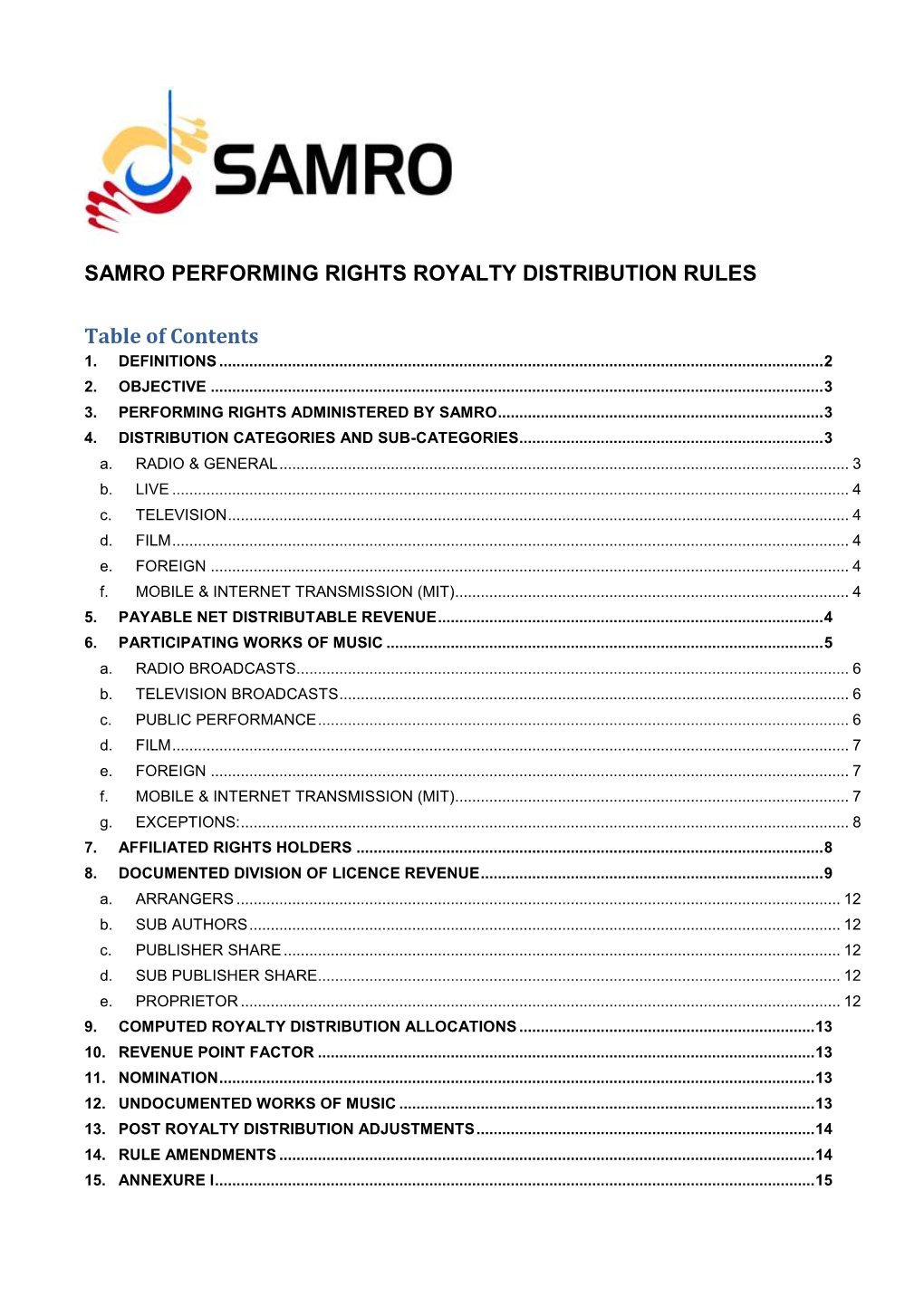 Samro Performing Rights Royalty Distribution Rules