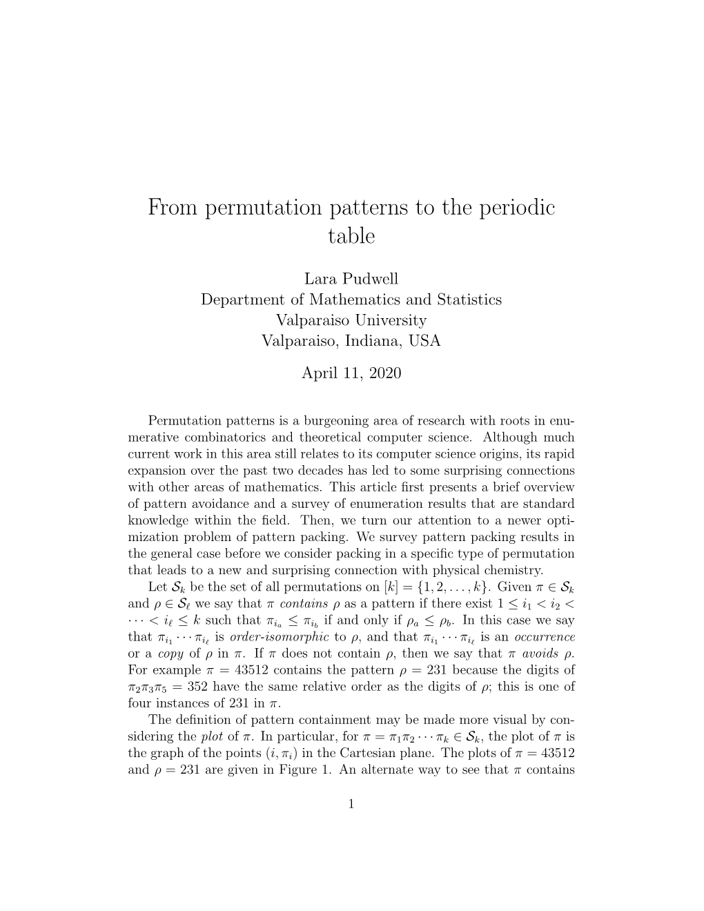 From Permutation Patterns to the Periodic Table