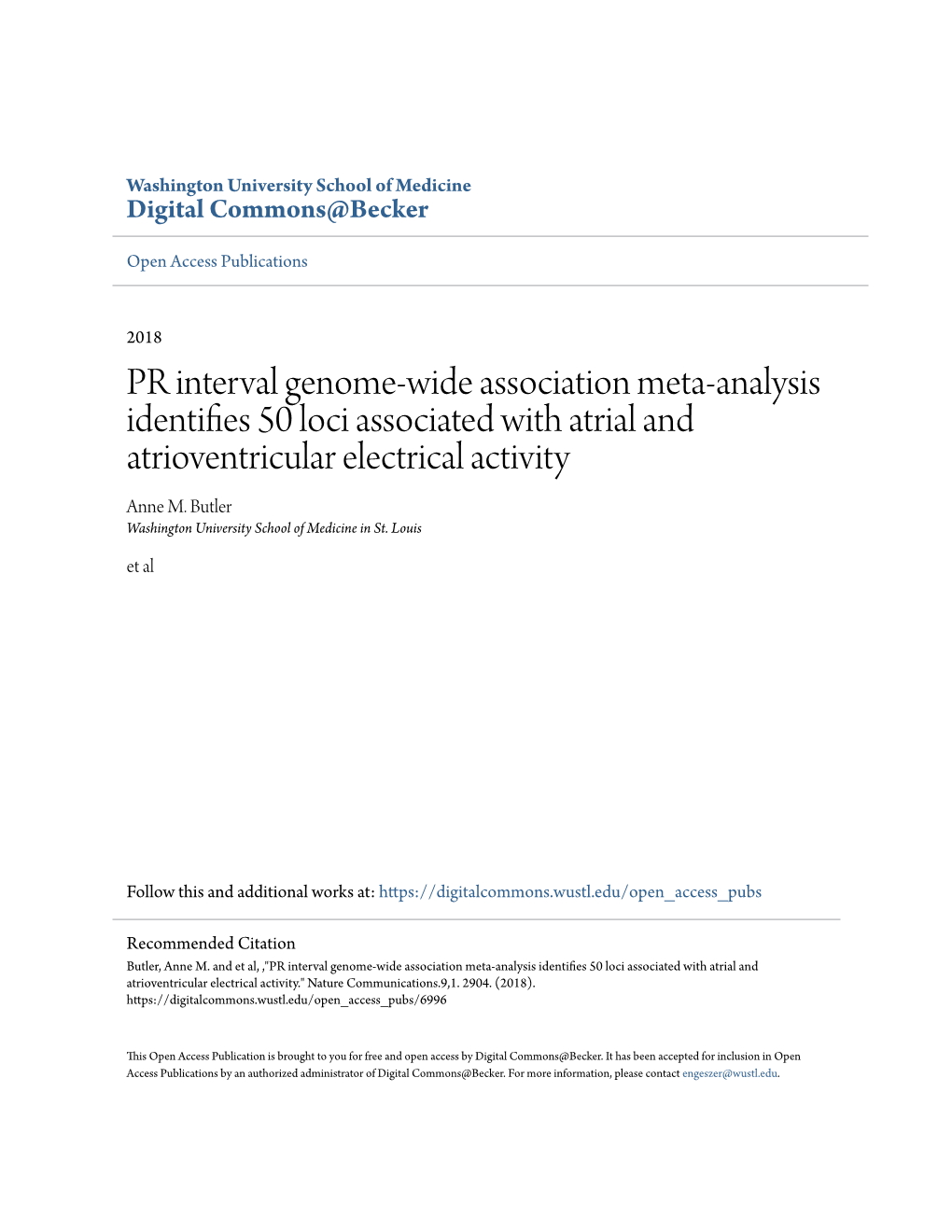 PR Interval Genome-Wide Association Meta-Analysis Identifies 50 Loci Associated with Atrial and Atrioventricular Electrical Activity Anne M