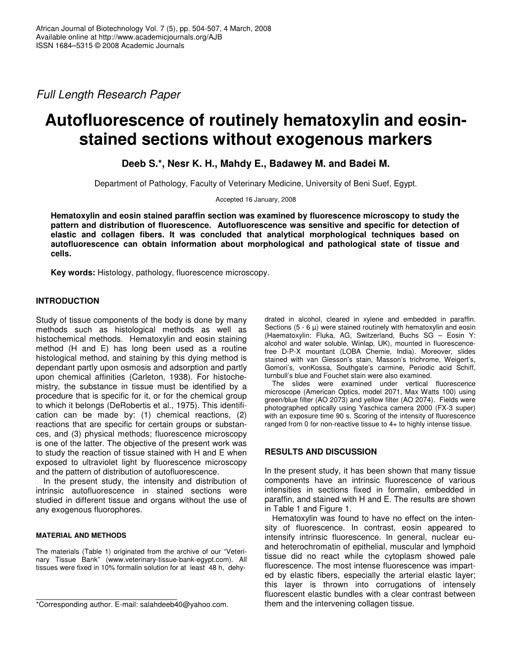 Autofluorescence of Routinely Hematoxylin and Eosin- Stained Sections Without Exogenous Markers