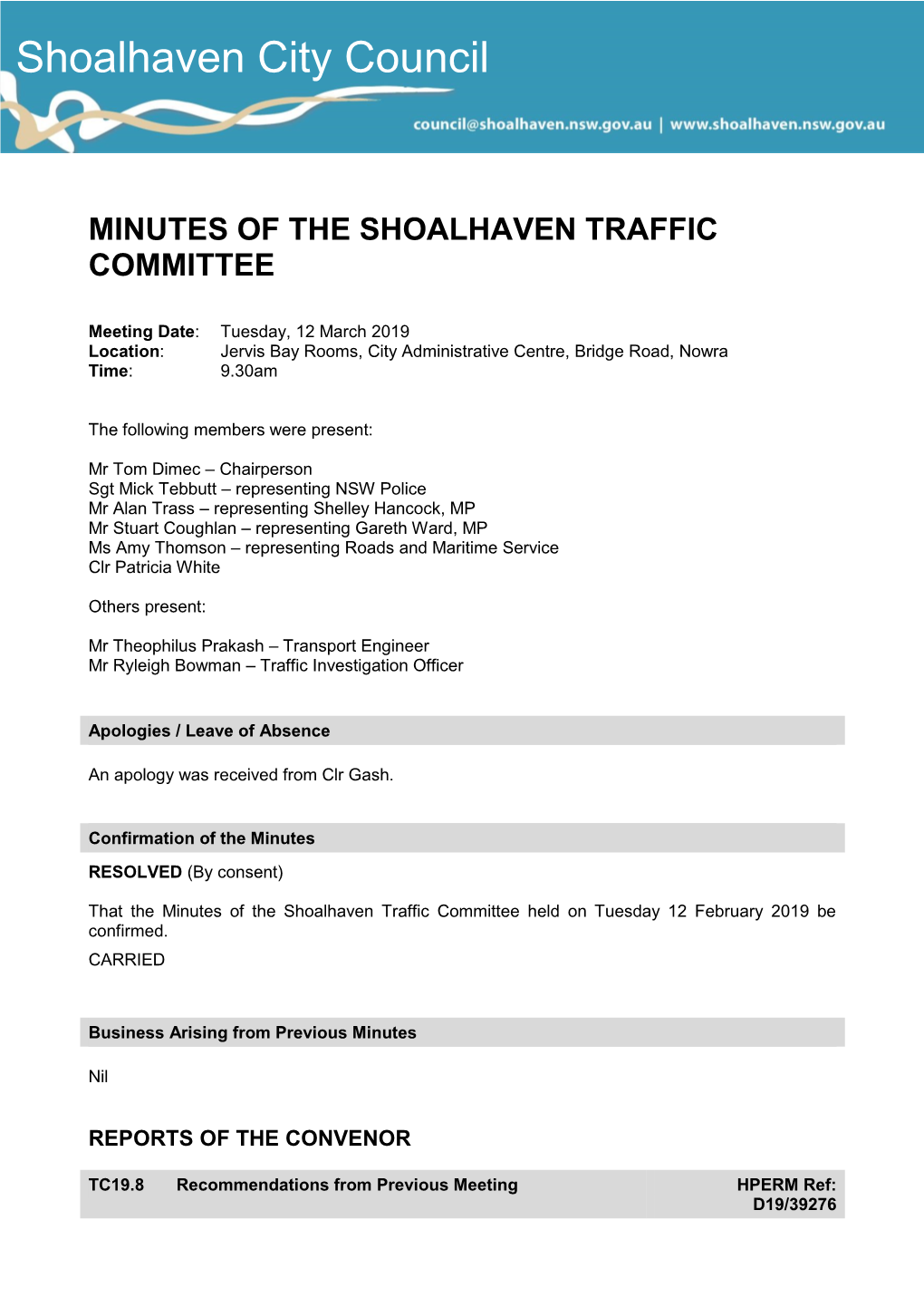 Minutes of Shoalhaven Traffic Committee