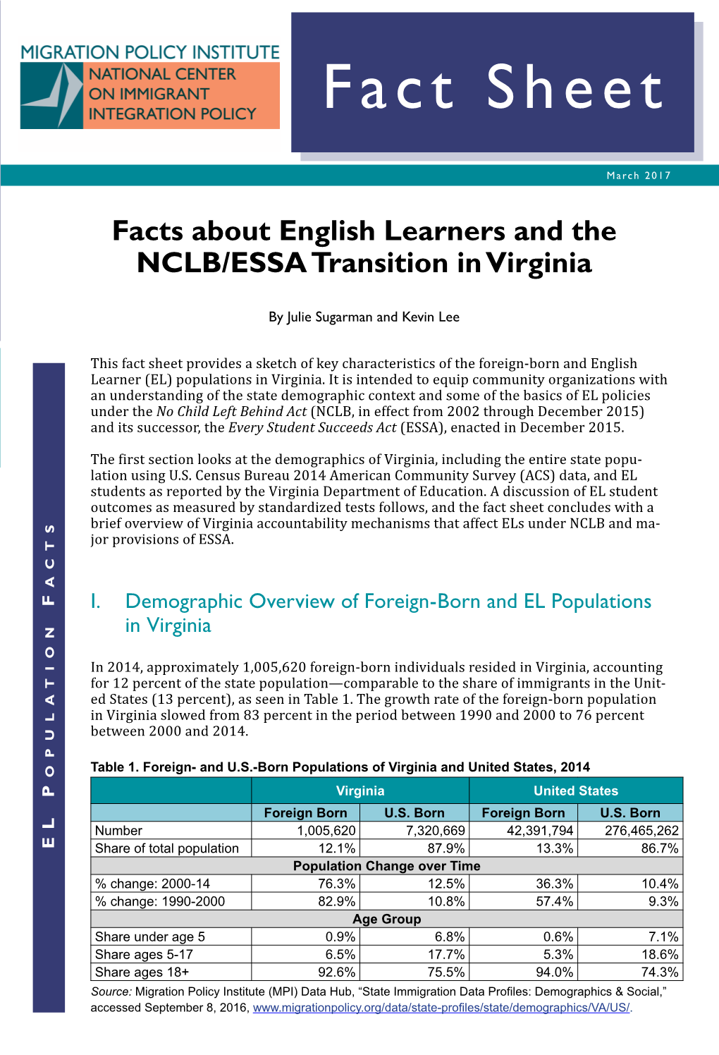 Facts About English Learners and the NCLB/ESSA Transition in Virginia