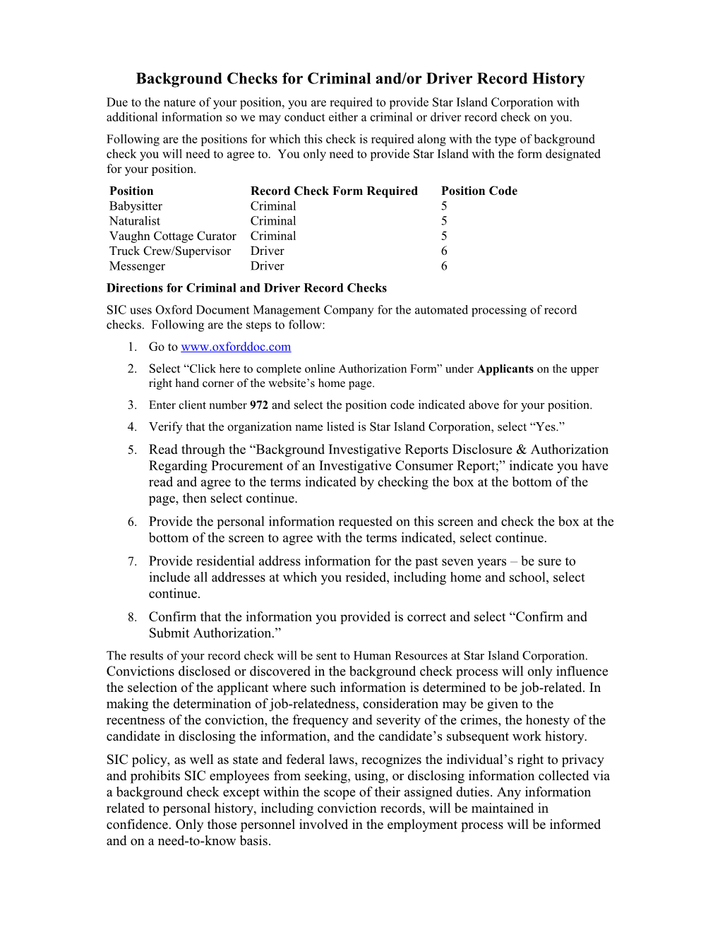 Directions and Sources for Criminal and Driver Record Checks