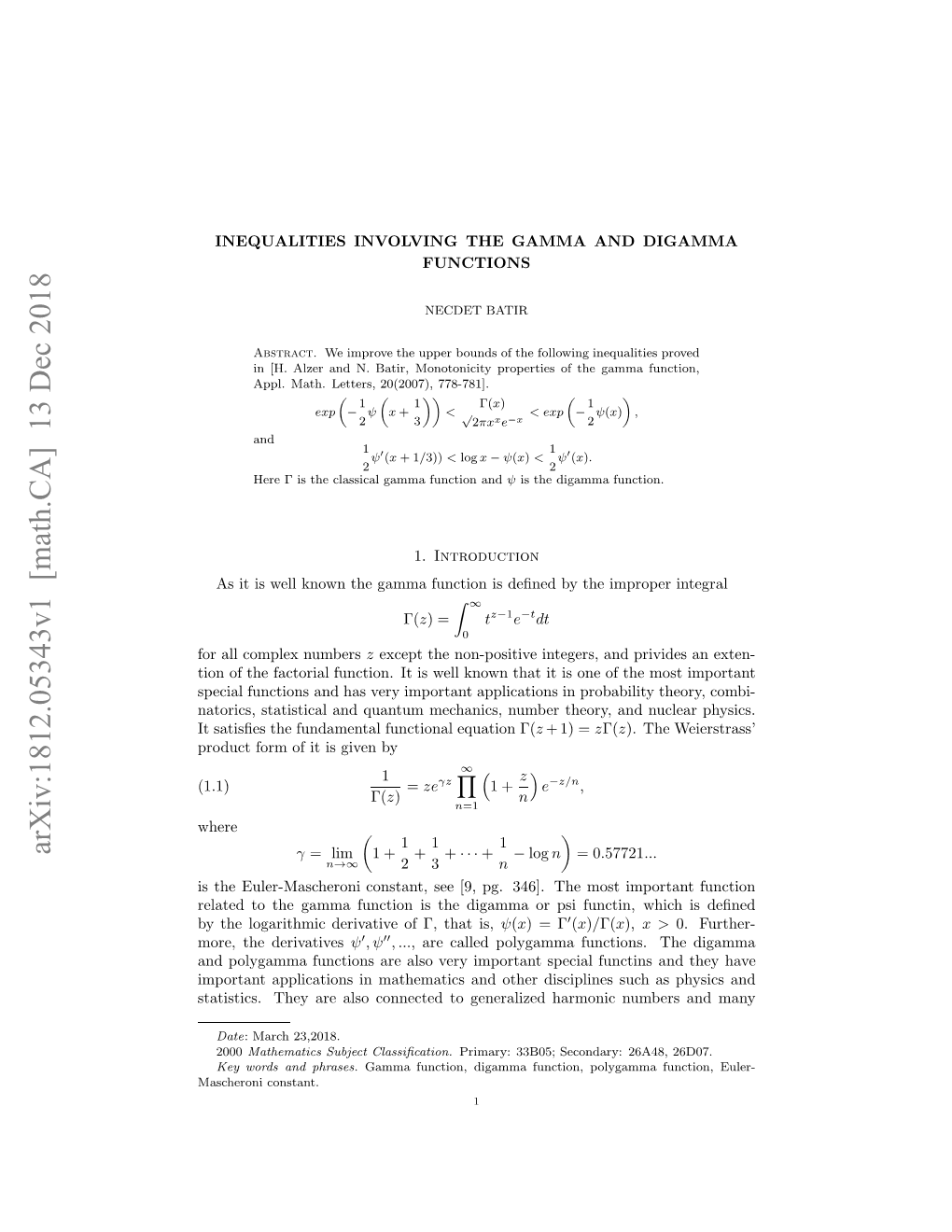 Inequalities Involving the Gamma and Digamma Functions