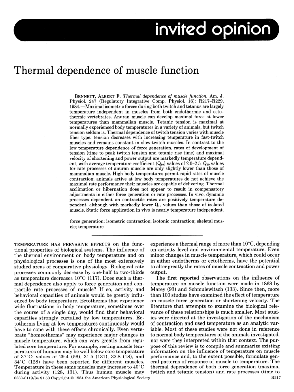 Thermal Dependence of Muscle Function