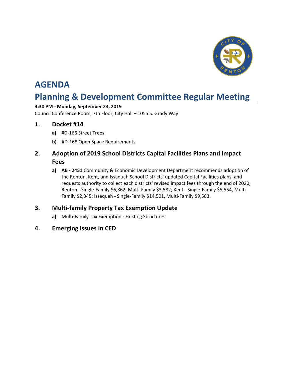 AGENDA Planning & Development Committee Regular Meeting