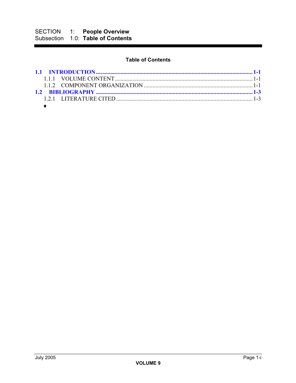 SECTION 1: People Overview Subsection 1.0: Table of Contents