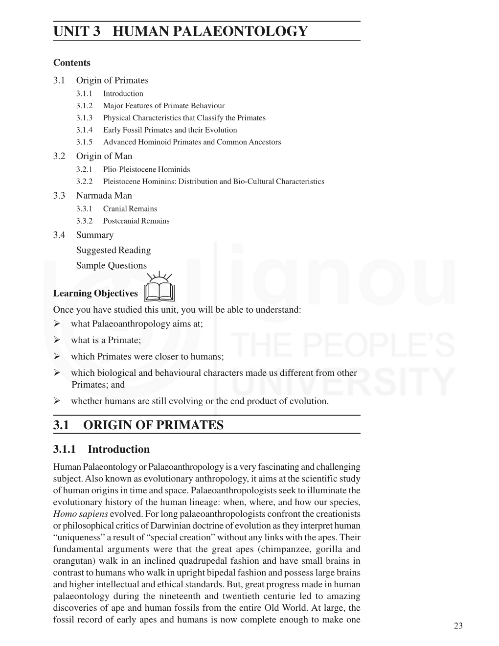 UNIT 3 HUMAN PALAEONTOLOGY Recent Period