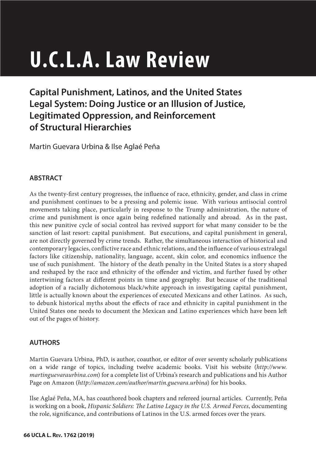 UCLA Law Review Capital Punishment, Latinos, and the United States Legal System