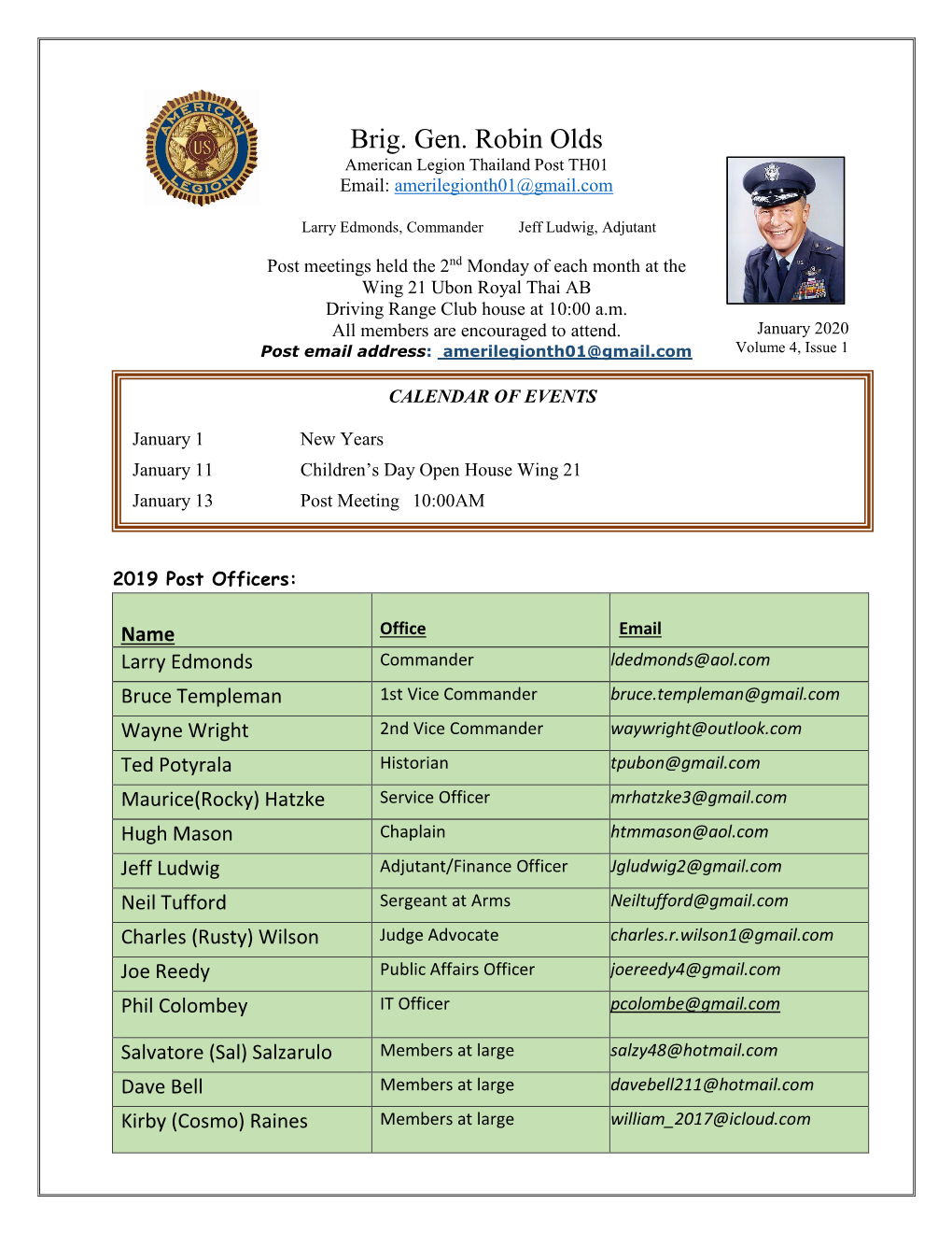 Brig. Gen. Robin Olds American Legion Thailand Post TH01 Email: Amerilegionth01@Gmail.Com
