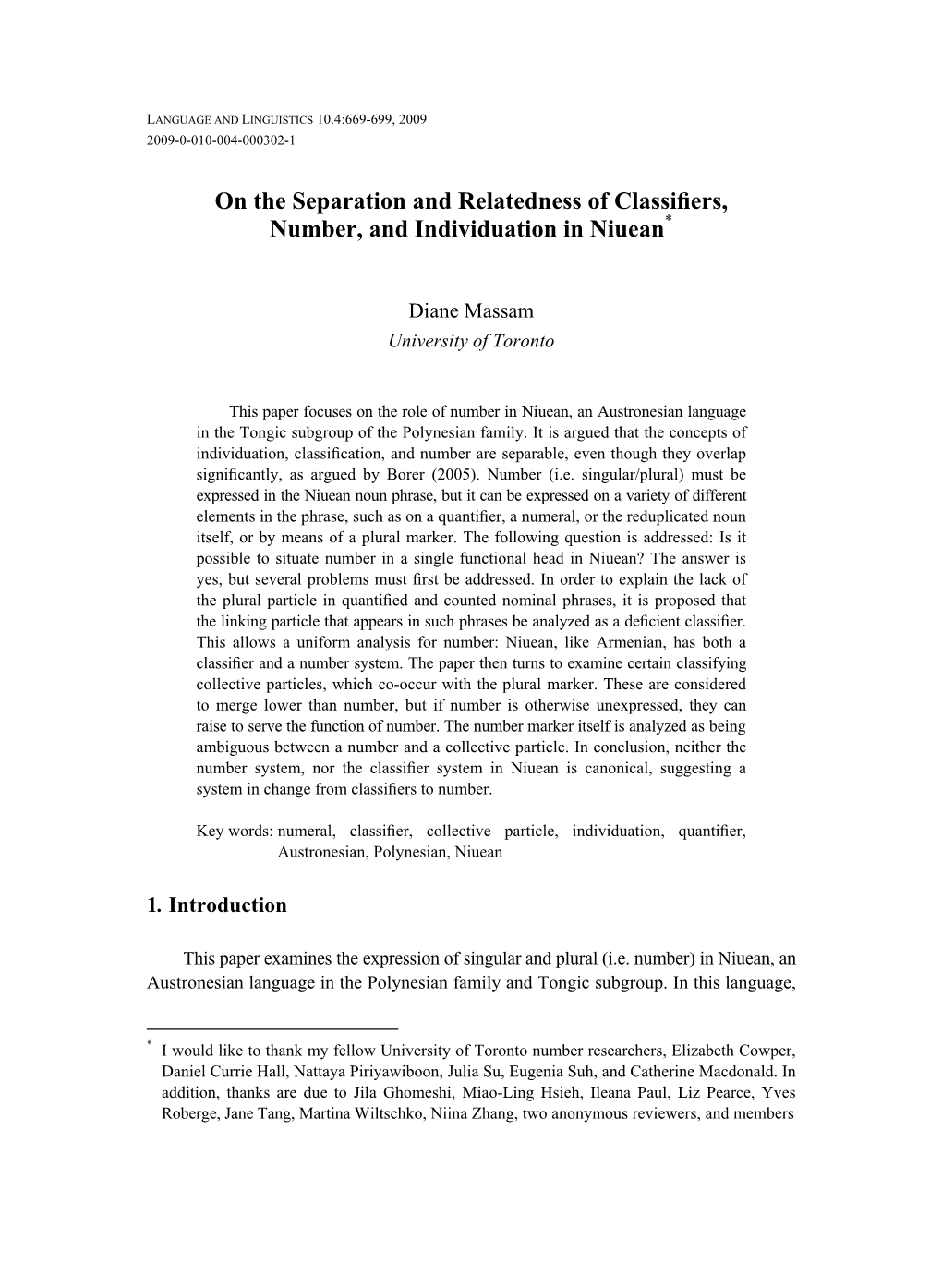 On the Separation and Relatedness of Classifiers, Number, and Individuation in Niuean