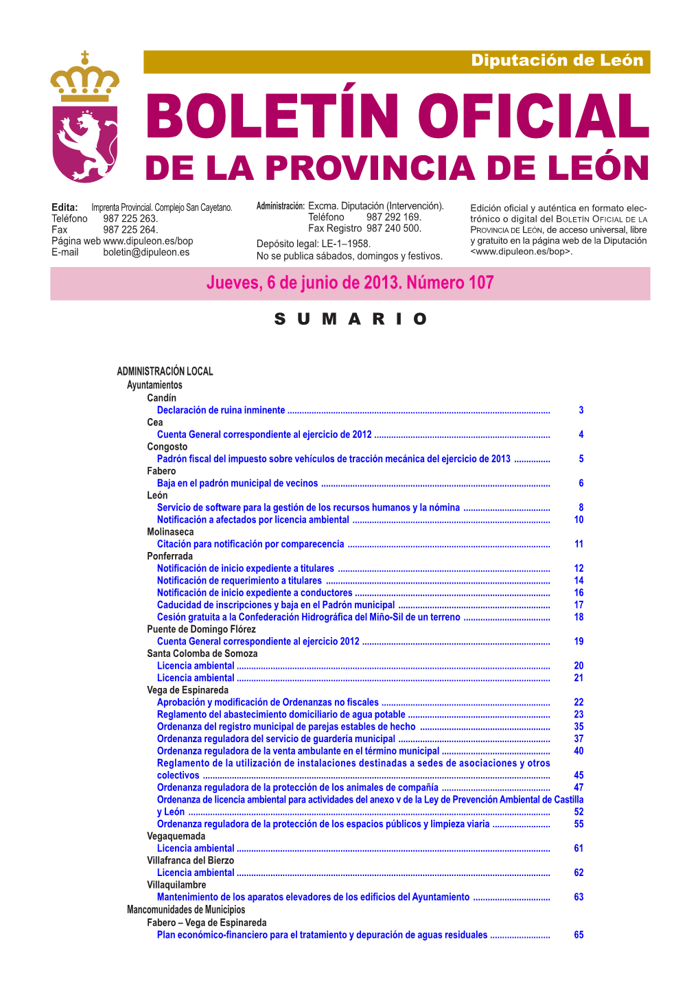 Boletín Oficial De La Provincia De León