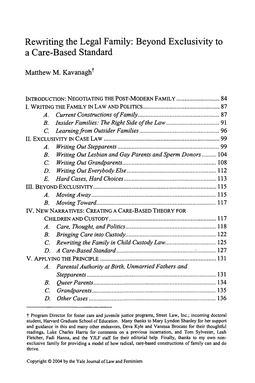 Rewriting the Legal Family: Beyond Exclusivity to a Care-Based Standard