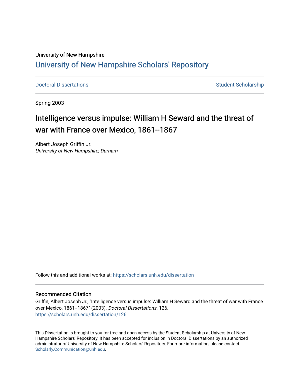 William H Seward and the Threat of War with France Over Mexico, 1861--1867