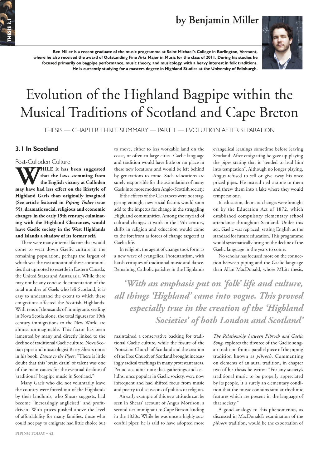 Evolution of the Highland Bagpipe Within the Musical Traditions Of