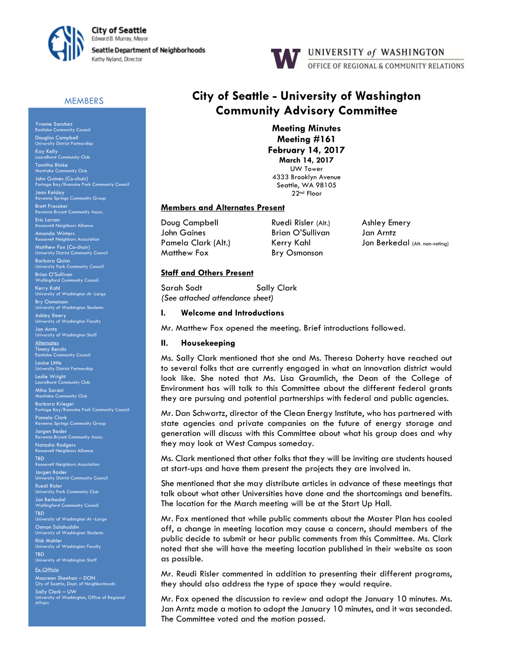 University of Washington Community Advisory Committee
