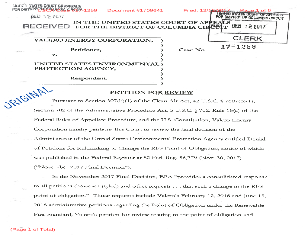 Valero Energy Corporation, Petition for Review (PDF)