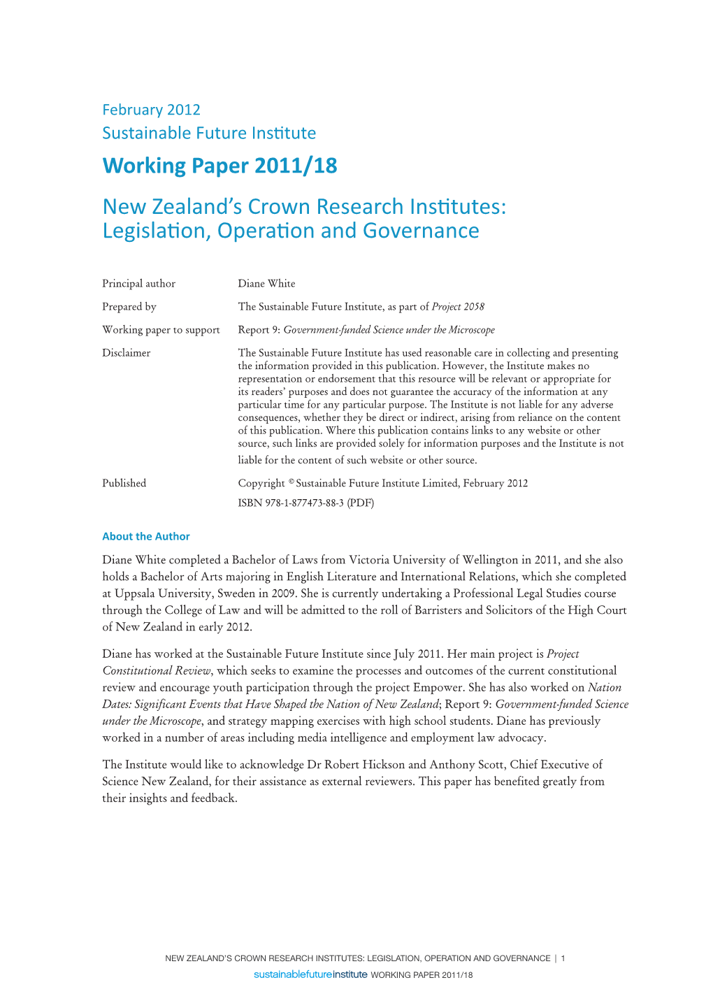 Working Paper 2011/18 New Zealand's Crown Research Institutes