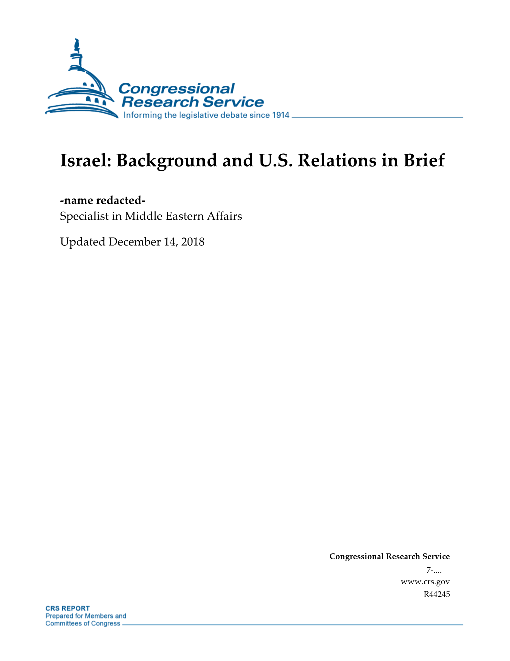 Israel: Background and US Relations in Brief