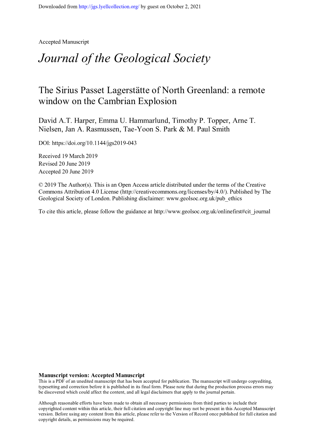 The Sirius Passet Lagerstätte of North Greenland: a Remote Window on the Cambrian Explosion