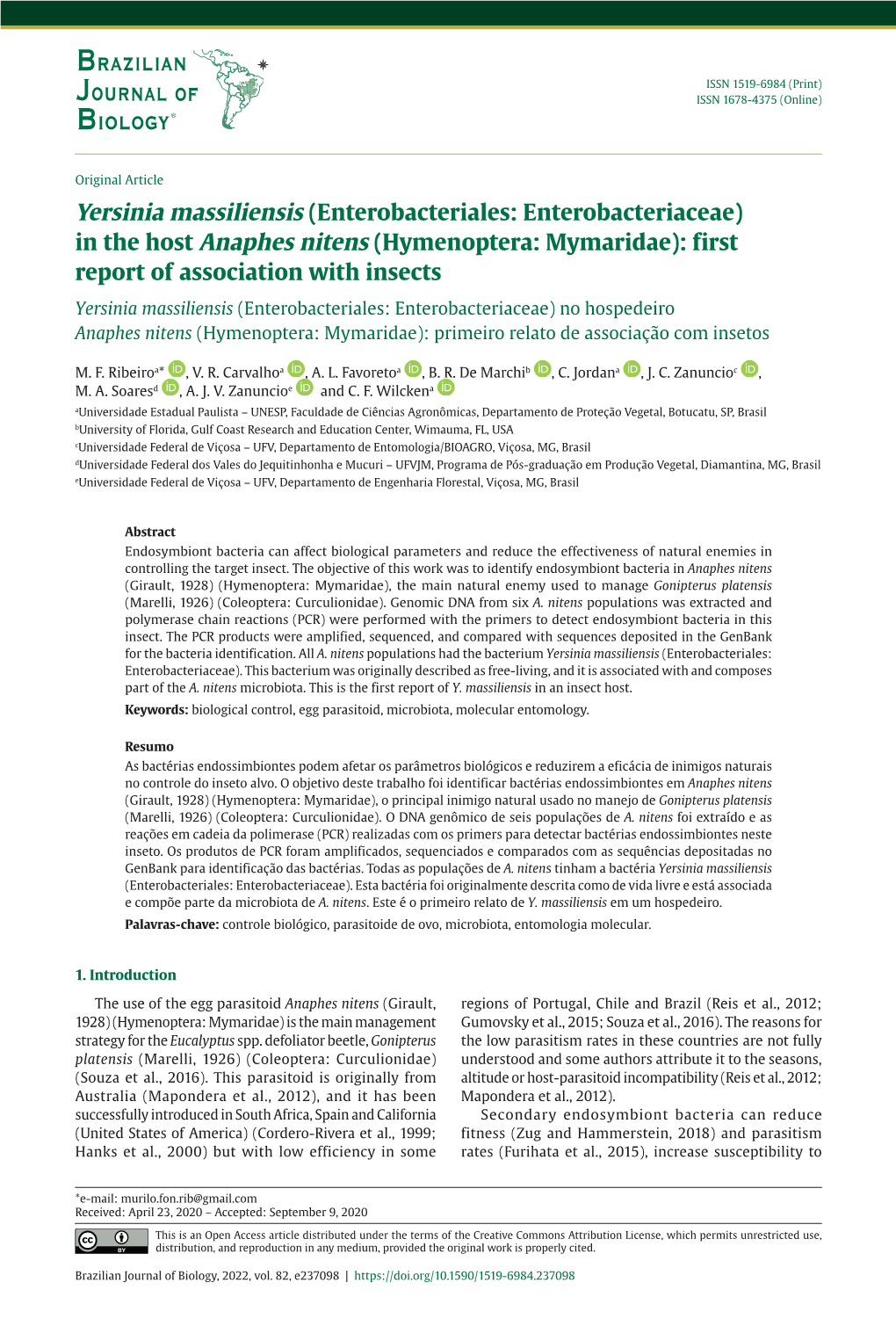 In the Host Anaphes Nitens (Hymenoptera: Mymaridae)