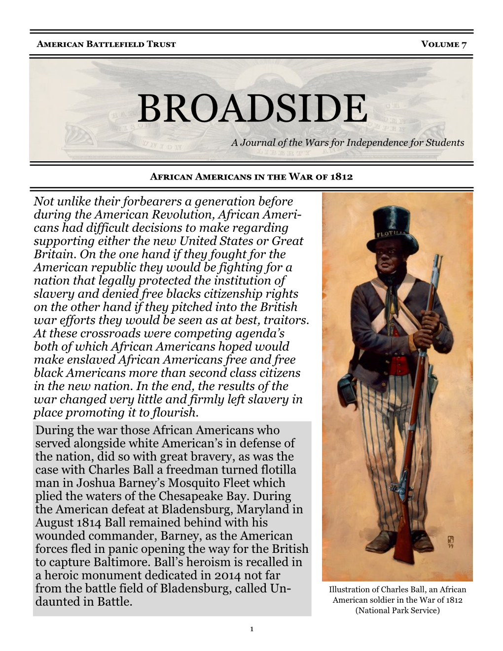 BROADSIDE a Journal of the Wars for Independence for Students