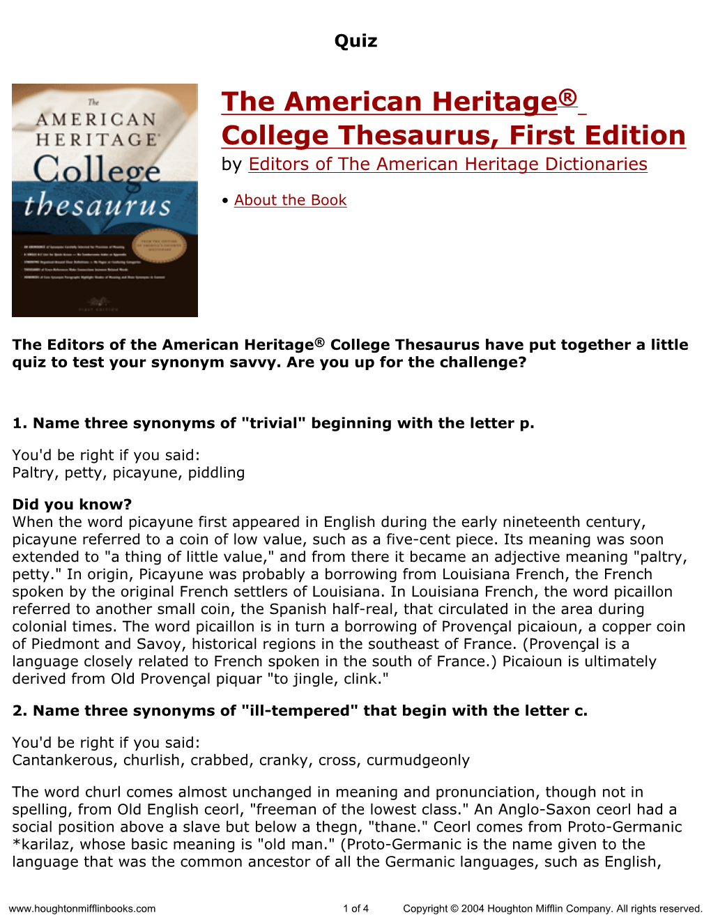 The American Heritage® College Thesaurus, First Edition by Editors of the American Heritage Dictionaries