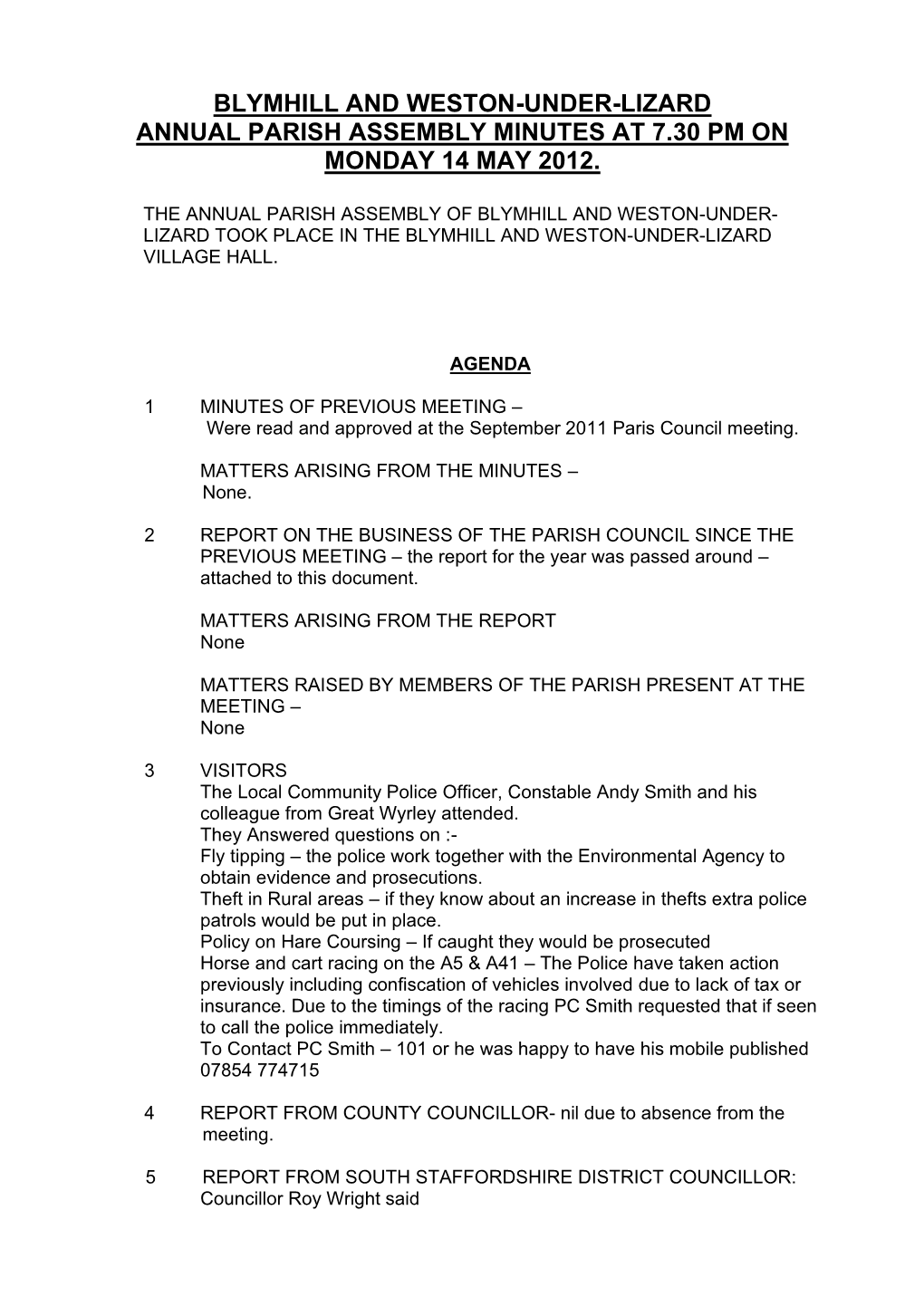 MAY 2012 Parish Assembly Minutes