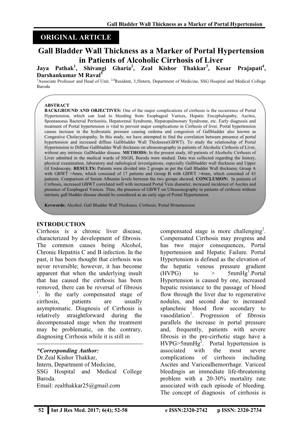 Gall Bladder Wall Thickness As a Marker of Portal Hypertension in Patients of Alcoholic Cirrhosis of Liver