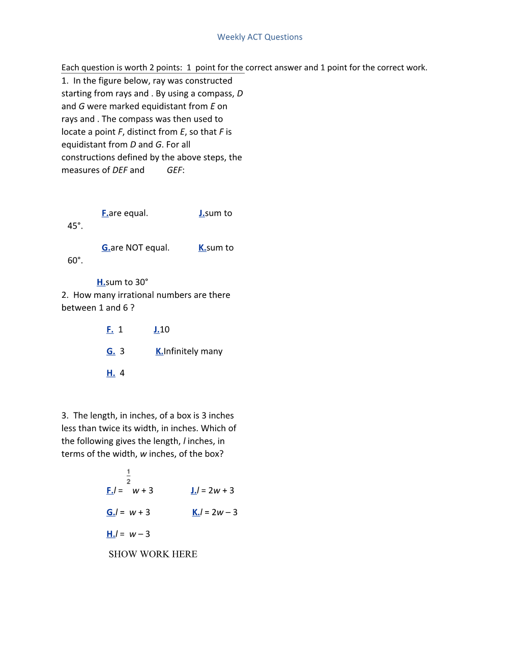 Weekly ACT Questions