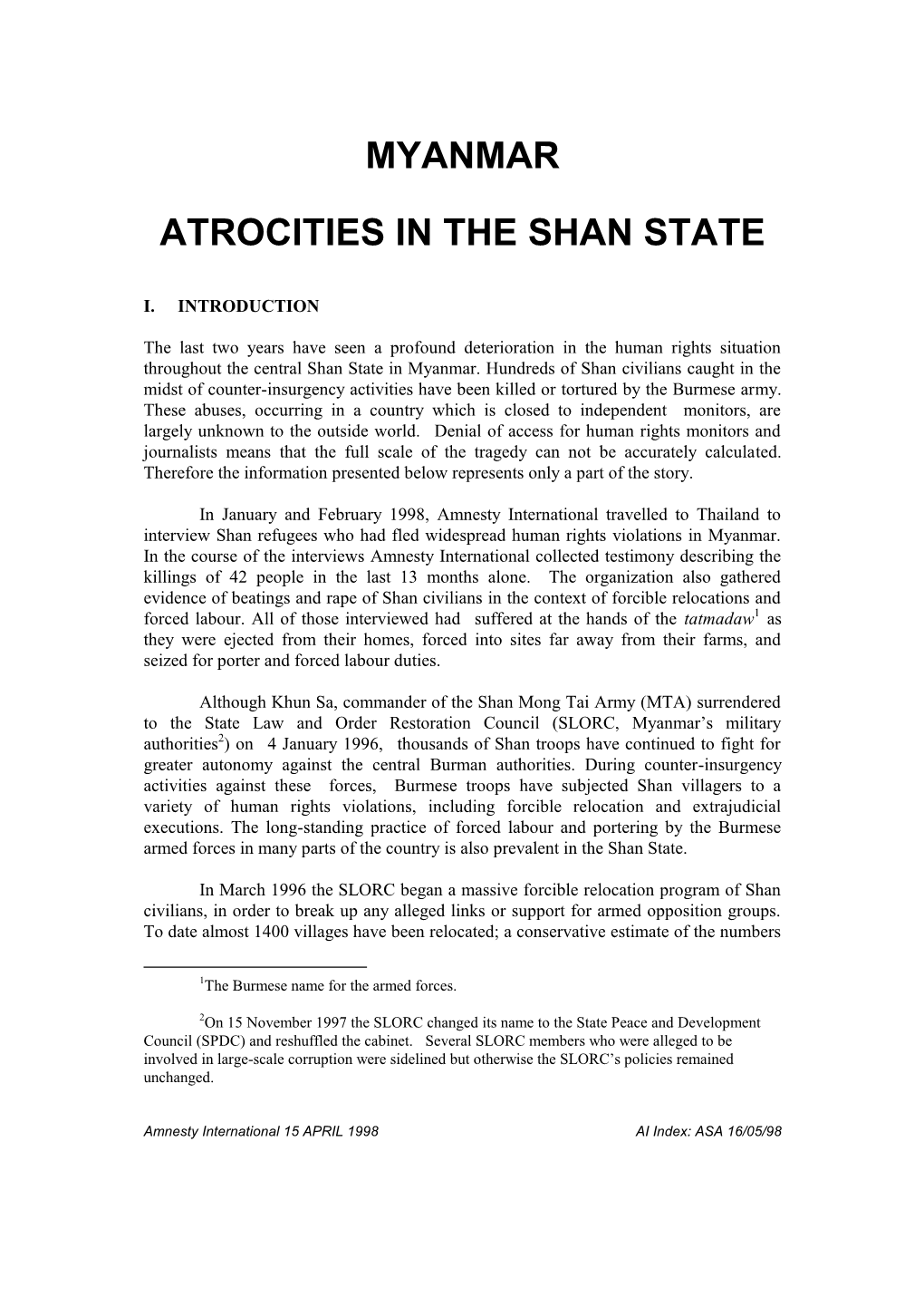 Myanmar Atrocities in the Shan State
