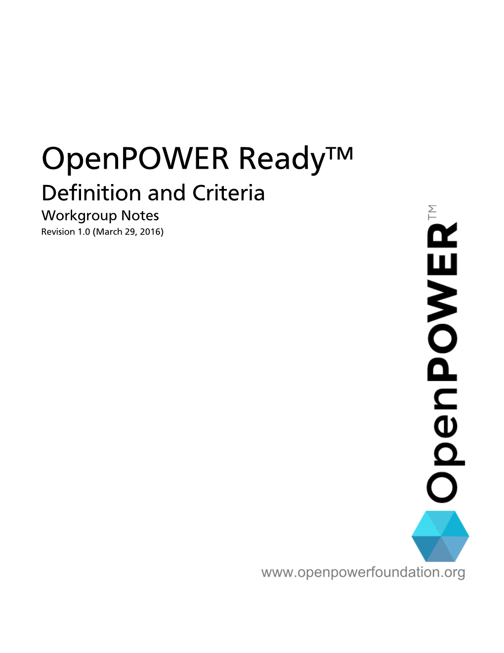Openpower Ready™ March 29, 2016 Revision 1.0