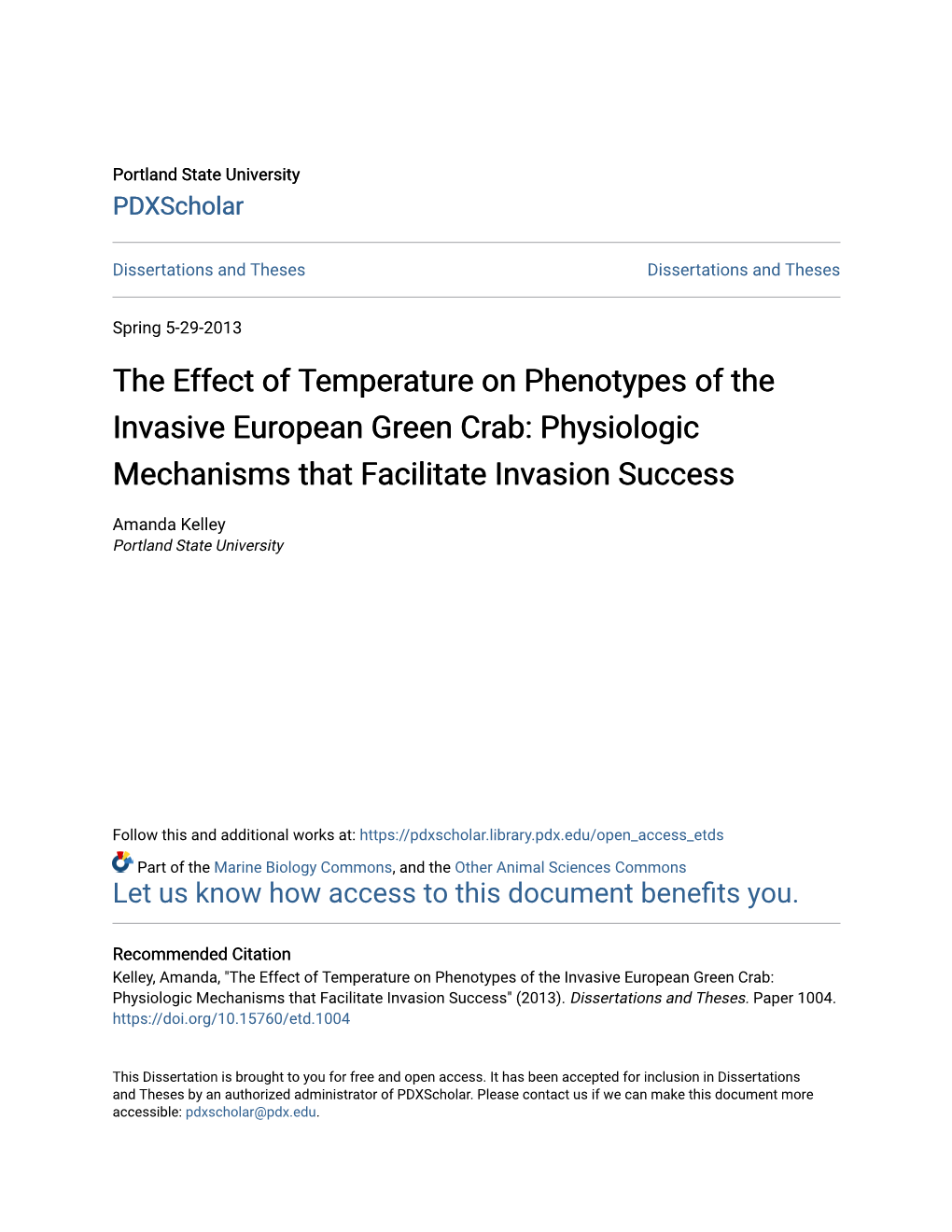 The Effect of Temperature on Phenotypes of the Invasive European Green Crab: Physiologic Mechanisms That Facilitate Invasion Success