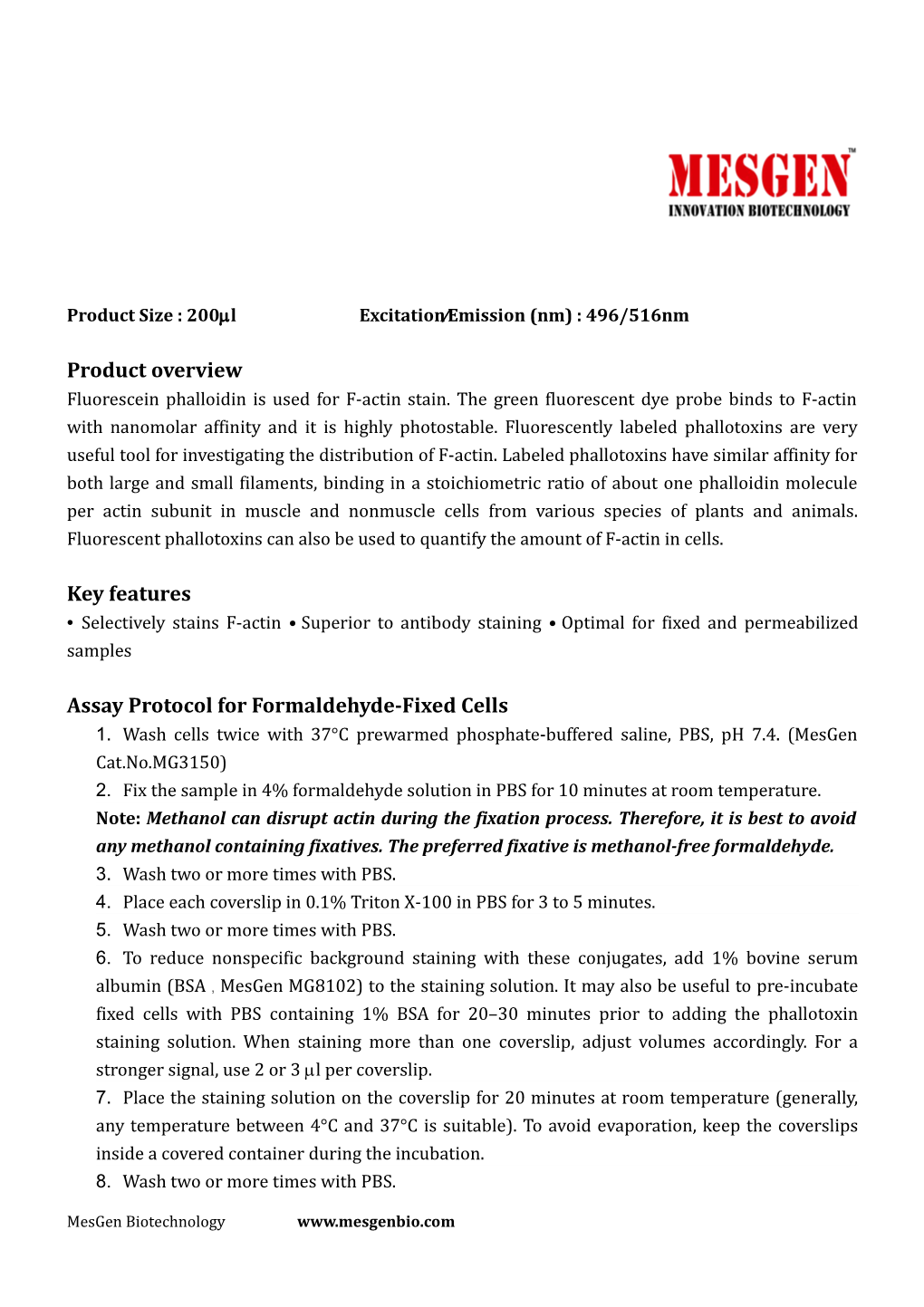 Product Size : 200Ml Excitation Emission (Nm) : 496/516Nm