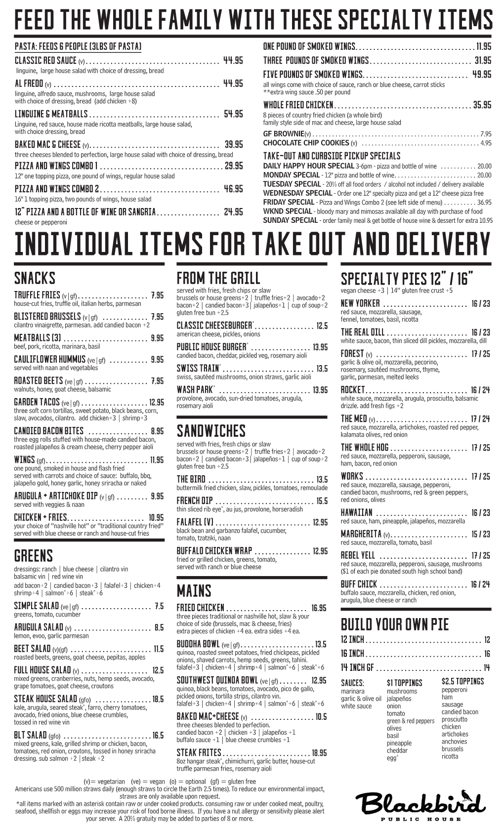 INDIVIDUAL ITEMS for TAKE out and DELIVERY