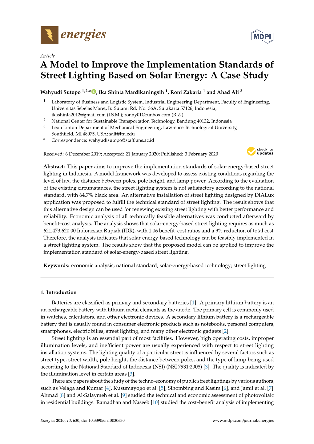 A Model to Improve the Implementation Standards of Street Lighting Based on Solar Energy: a Case Study