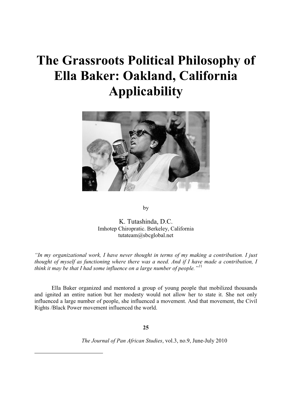 The Grassroots Political Philosophy of Ella Baker: Oakland, California Applicability