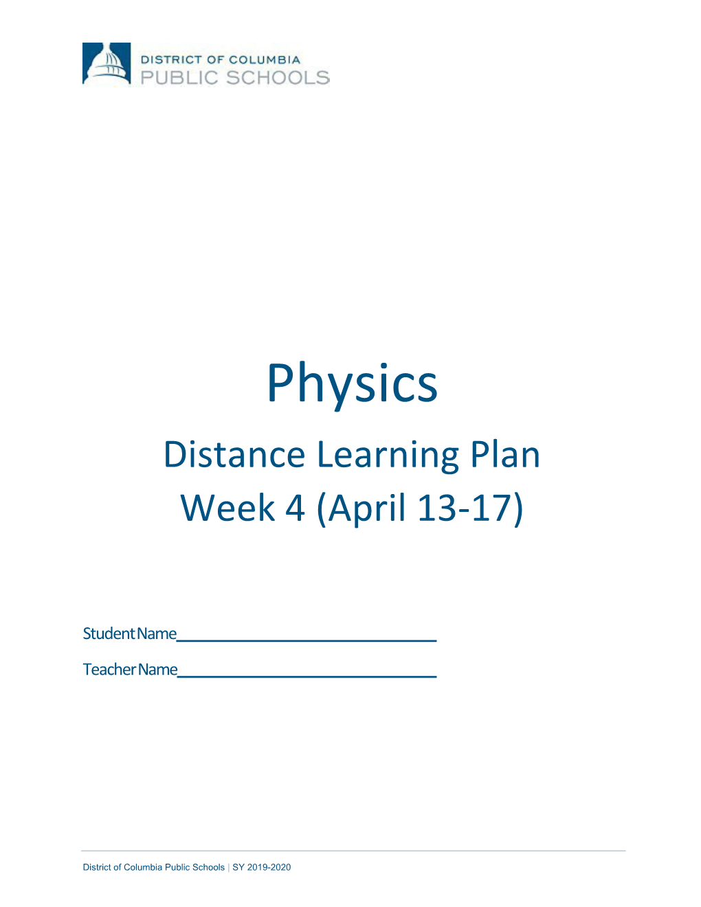 Physics Distance Learning Plan Week 4 (April 13-17)