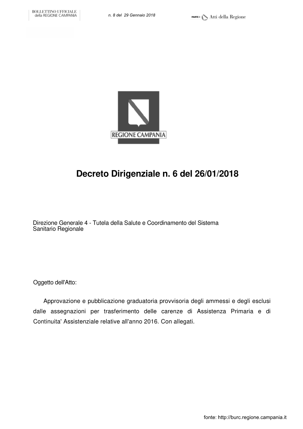 Decreto Dirigenziale N. 6 Del 26/01/2018