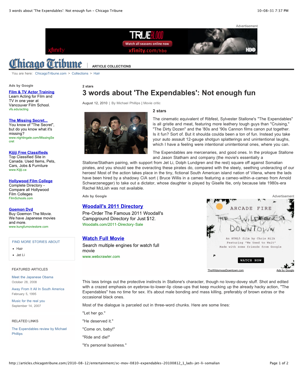 The Expendables': Not Enough Fun - Chicago Tribune 10-08-31 7:37 PM