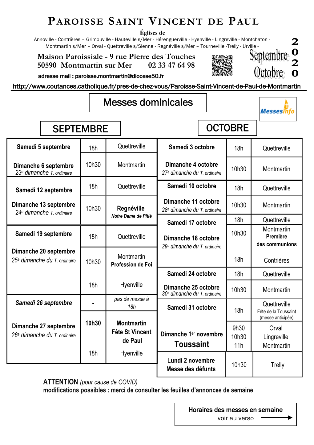 Messes Dominicales SEPTEMBRE OCTOBRE