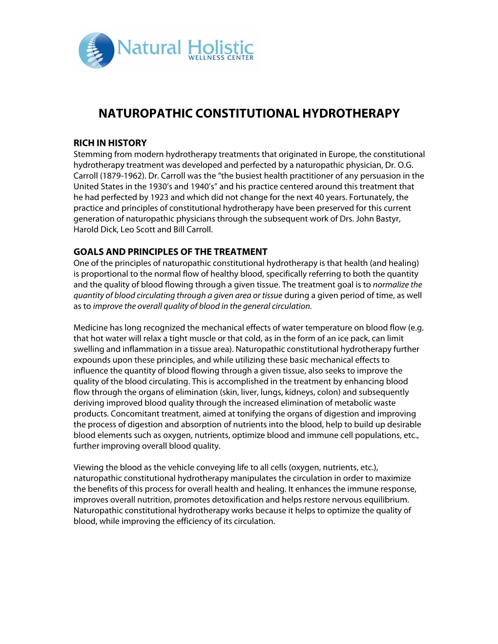 Naturopathic Constitutional Hydrotherapy