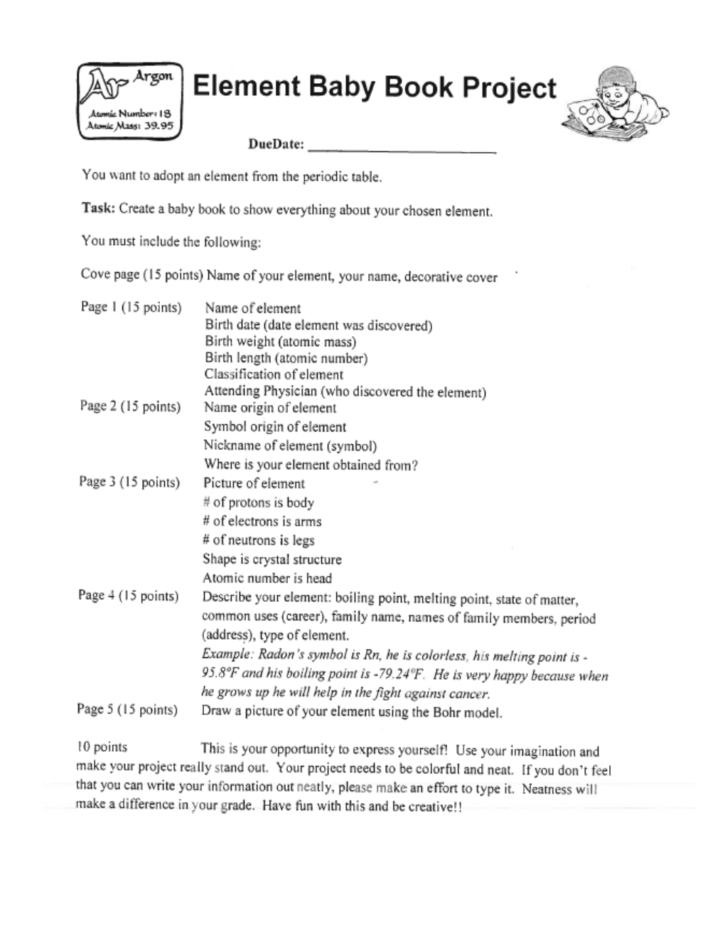 Element Baby Book Rubric