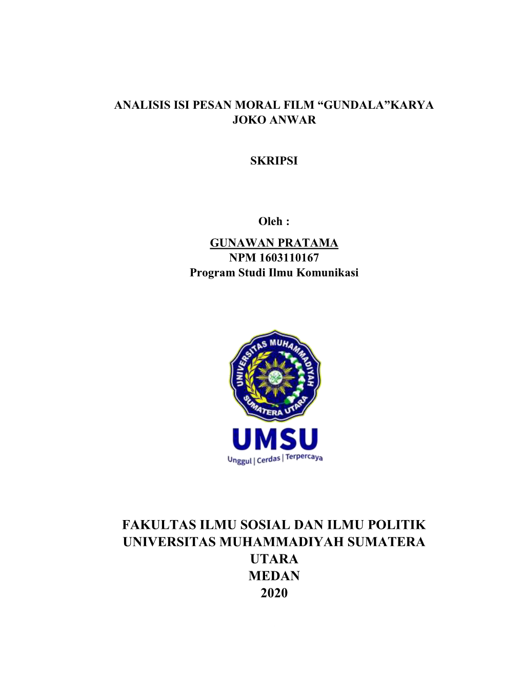 Fakultas Ilmu Sosial Dan Ilmu Politik Universitas Muhammadiyah Sumatera Utara Medan 2020