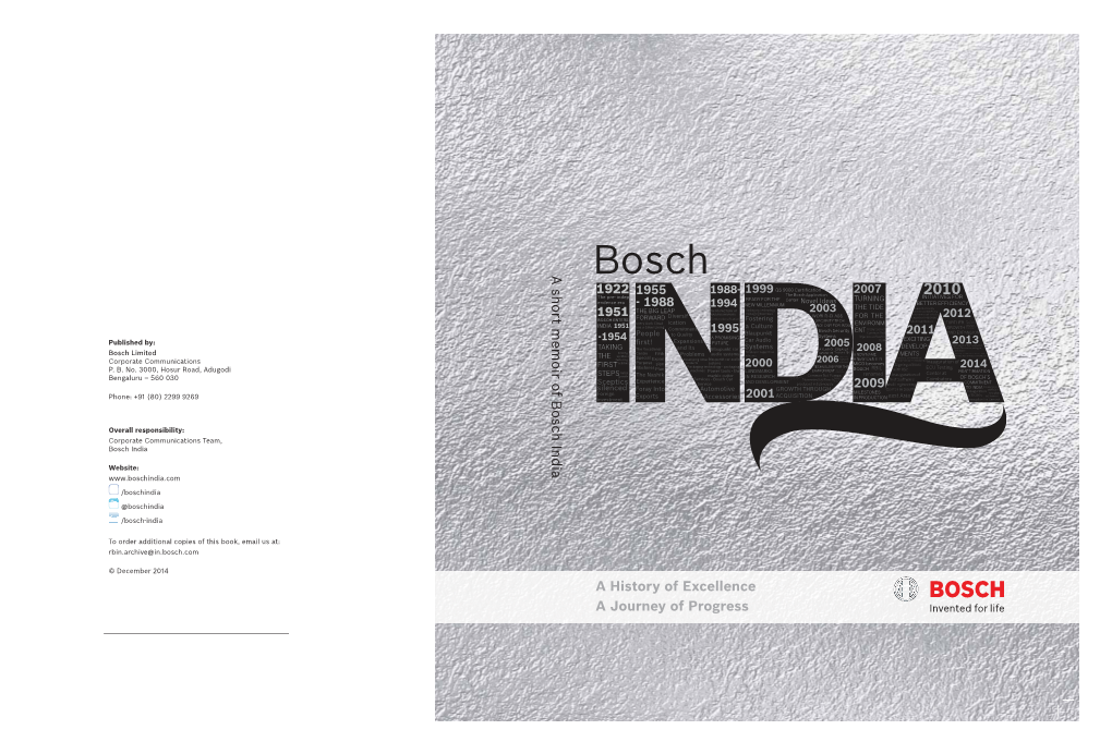 A Short Memoir of Bosch India a Short Bosch