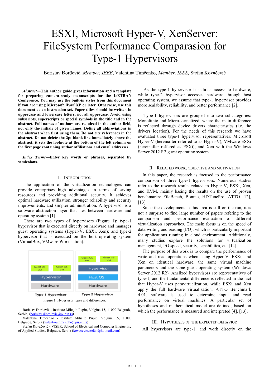 ESXI, Microsoft Hyper-V, Xenserver: Filesystem Performance Comparasion for Type-1 Hypervisors